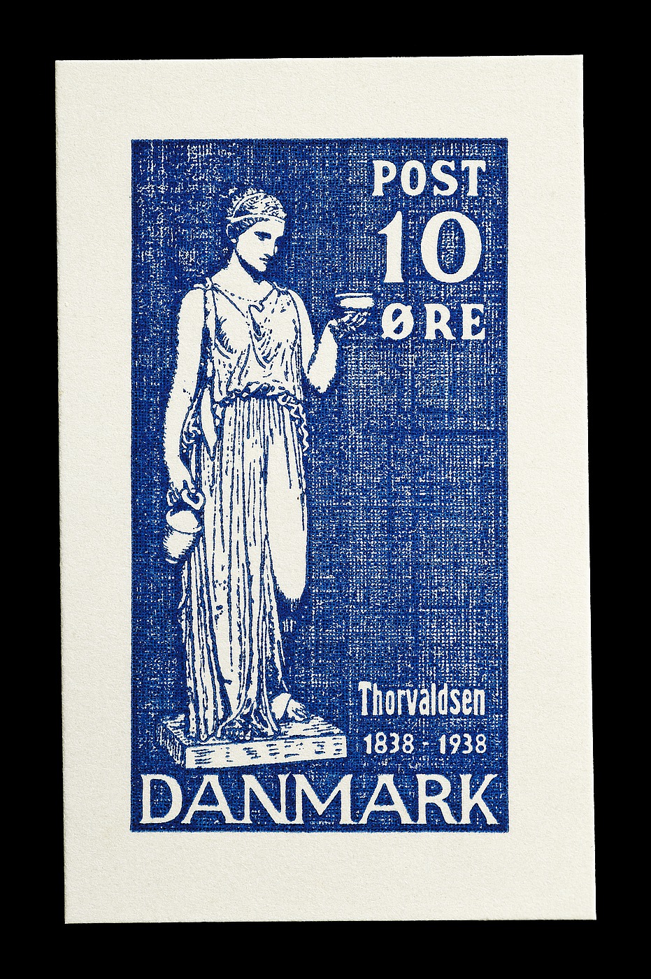 Prøvetryk af udkast til et dansk frimærke med Thorvaldsens Hebe