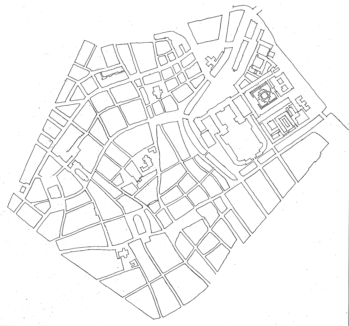 Forslag til Nybros placering i forhold til Indre Bys gadenet