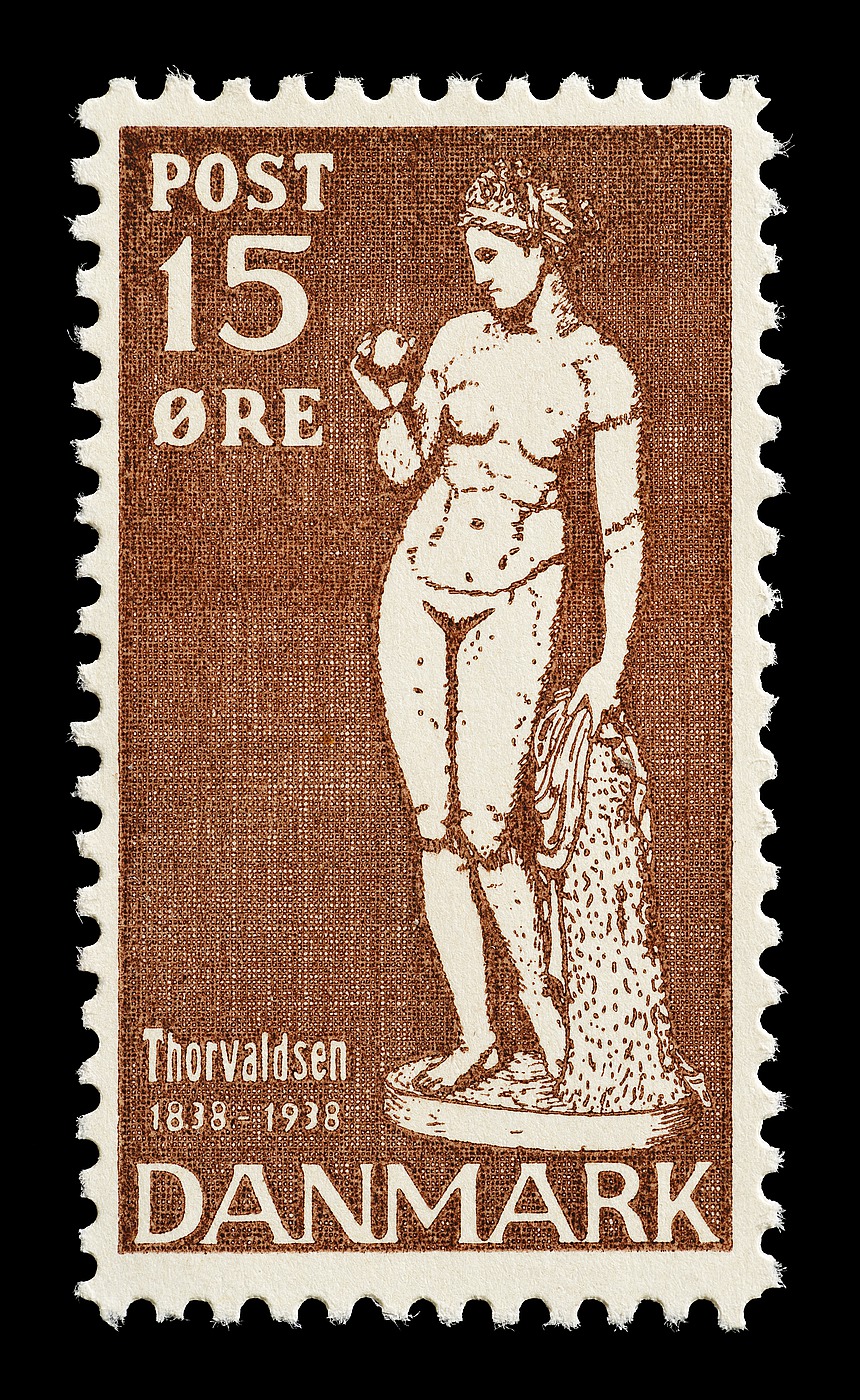 Prøvetryk af udkast til et dansk frimærke med Thorvaldsens Venus med æblet