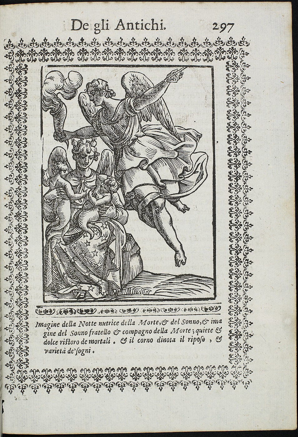 Filippo Ferroverde: Nyx, Thanatos og Hypnos, side 297 i Vincenzo Cartari: Le imagini de i dei degli antichi, Padua, 1615