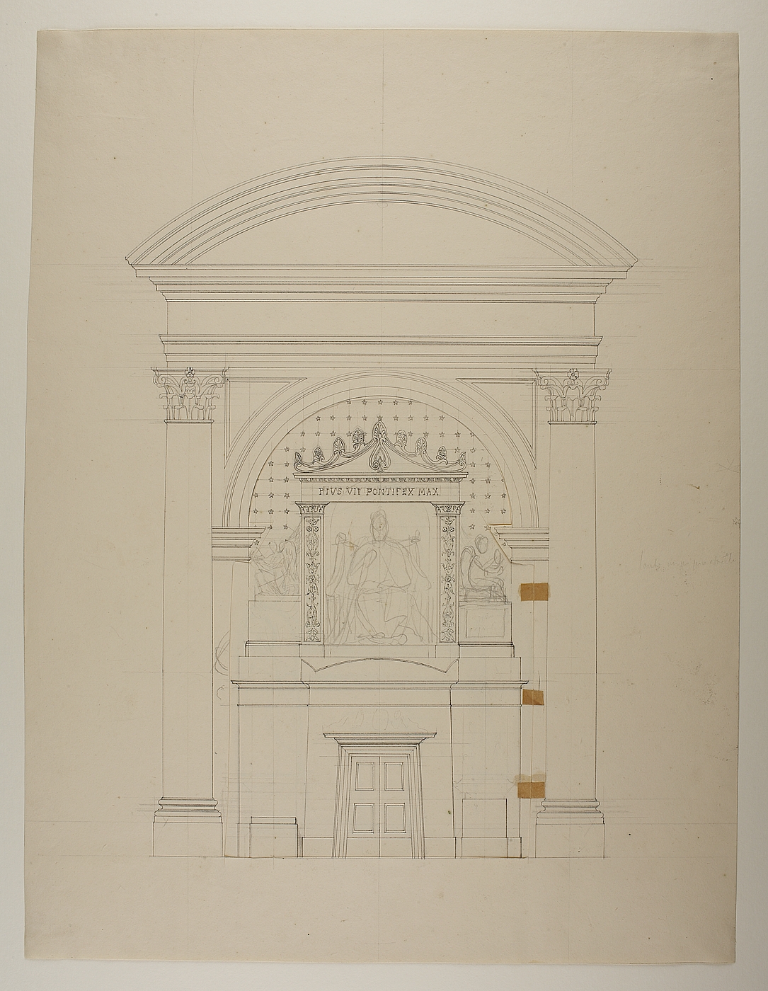Monument over Pius 7. tegnet ind i opstalt af nichen