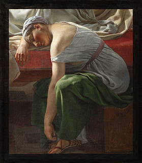 En sovende kvinde i antik dragt, Alkyones amme