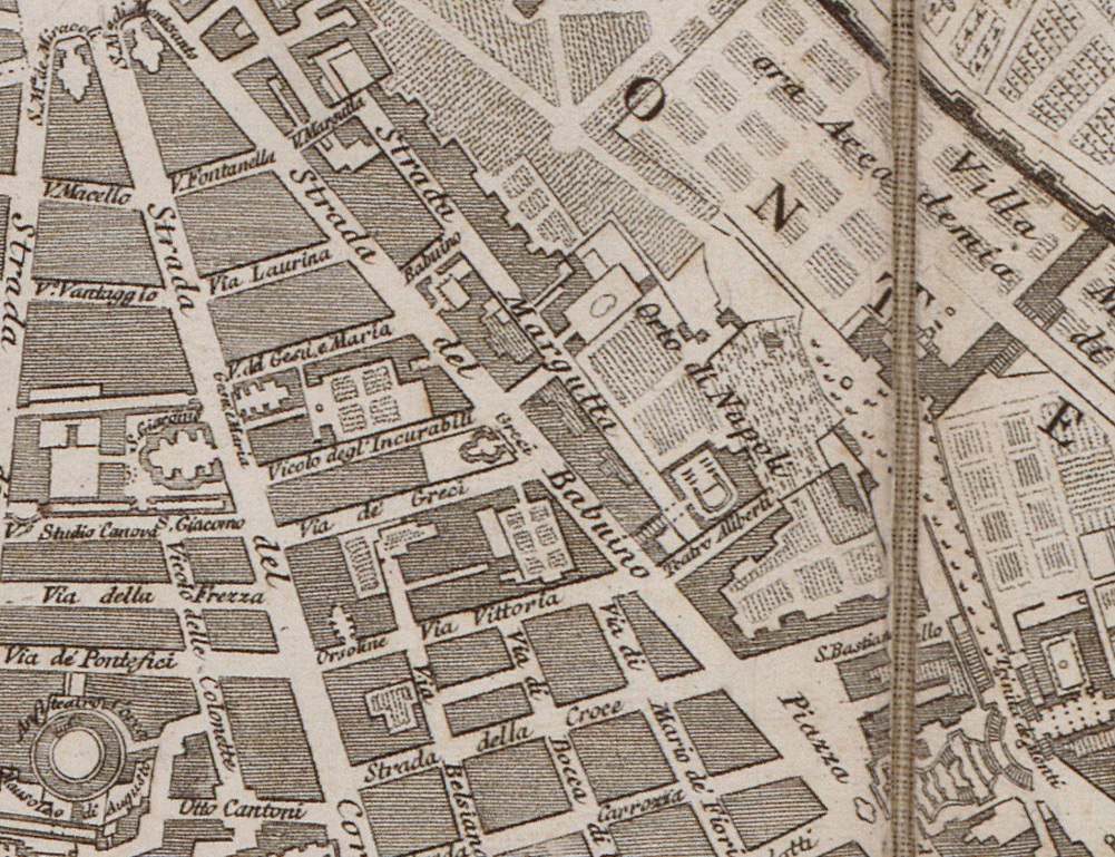 Strada del Babuino, Pietro Ruga, Pianta topografica di Roma moderna estratta dalla grande del Nolli an.1818