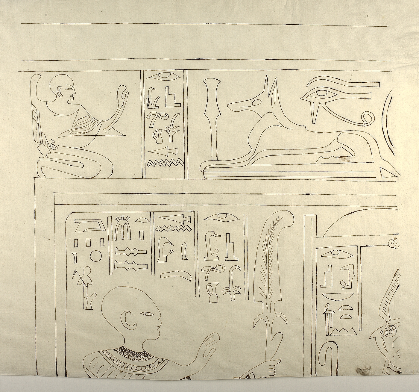 Motiv med figurer og hieroglyffer, øverste venstre parti