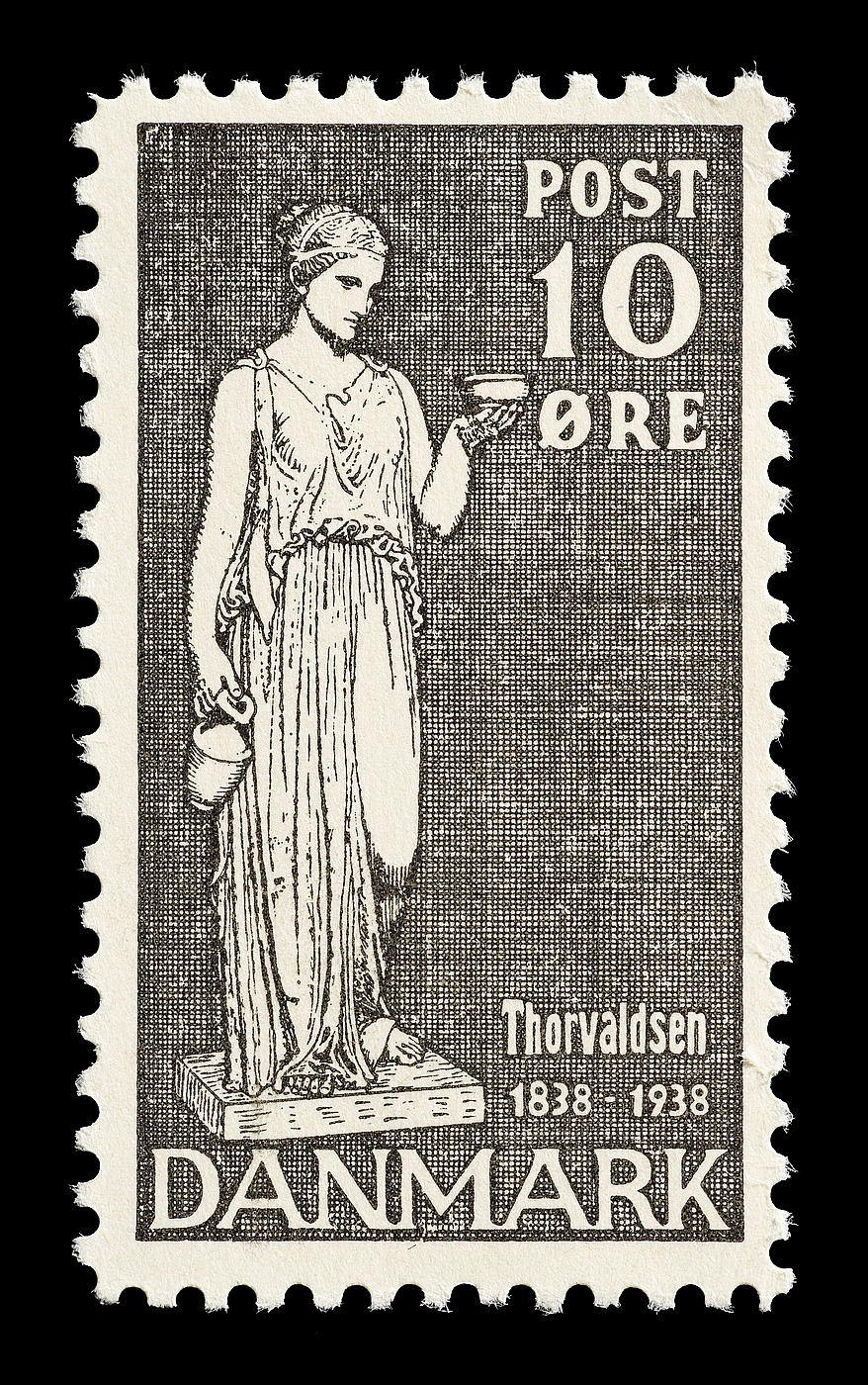 Prøvetryk af udkast til et dansk frimærke med Thorvaldsens Hebe