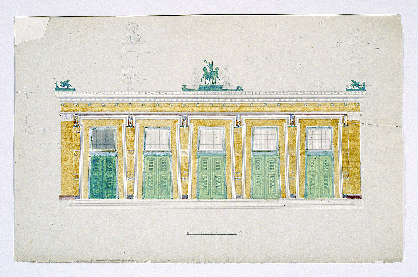 Michael Gottlieb Bindesbøll: Opstalt af Thorvaldsens Museums sydvestlige facade, formodentlig 1840rne