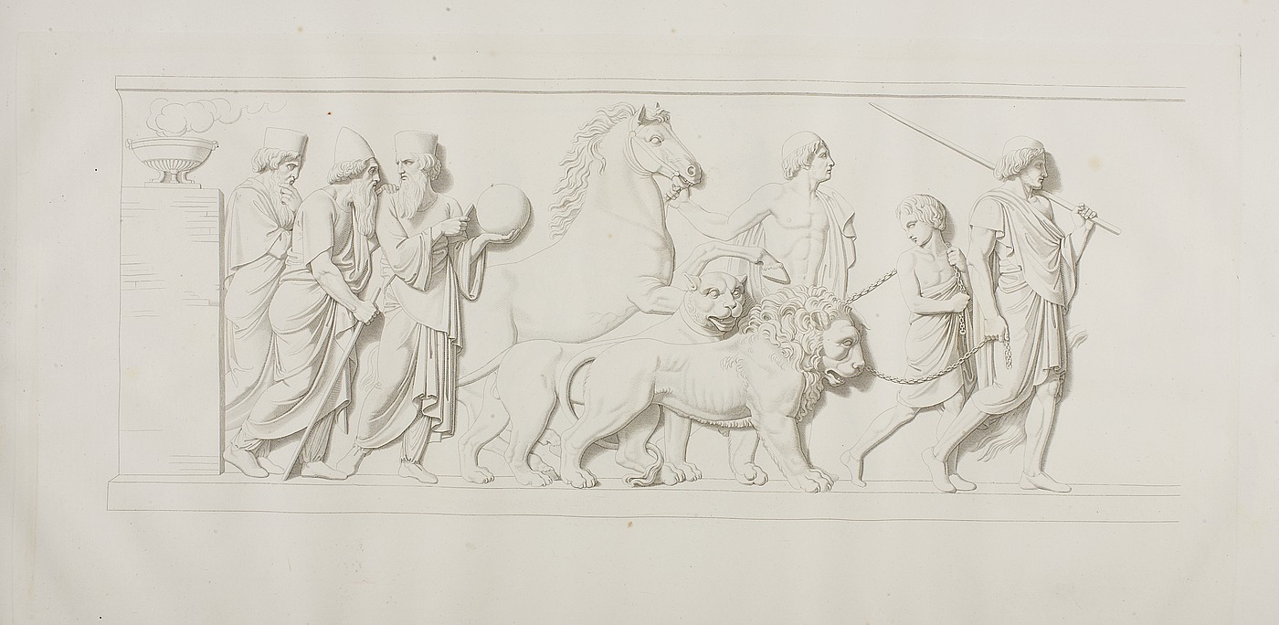 Tre kaldæiske astrologer, perser med en løve og dreng med en tiger