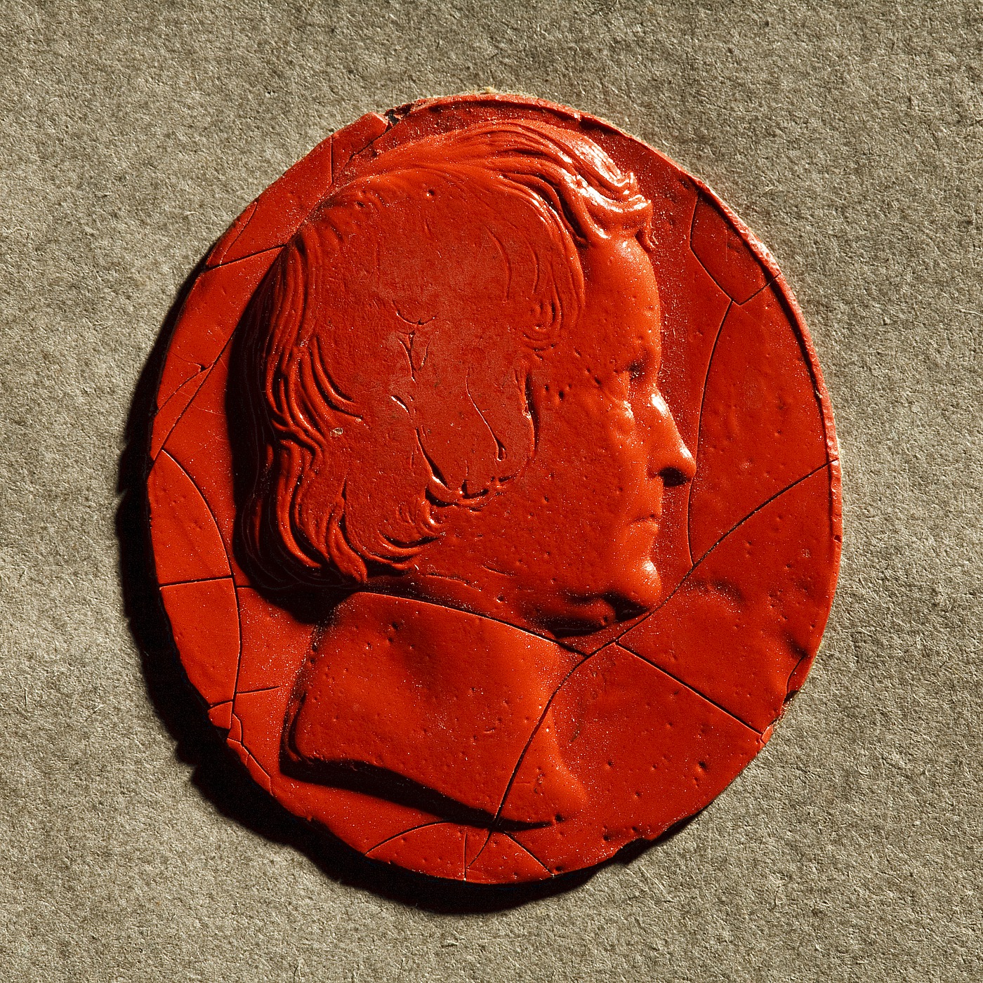 Rødt laksegl med portræt af Thorvaldsen
