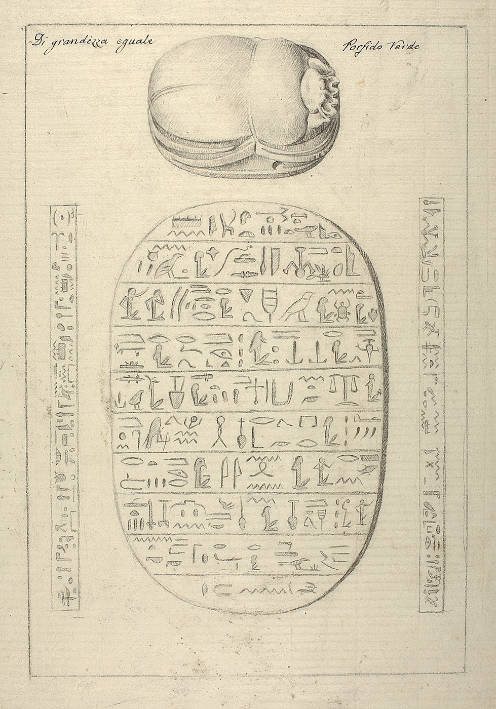 Ægyptisk skarabæ med hieroglyffer