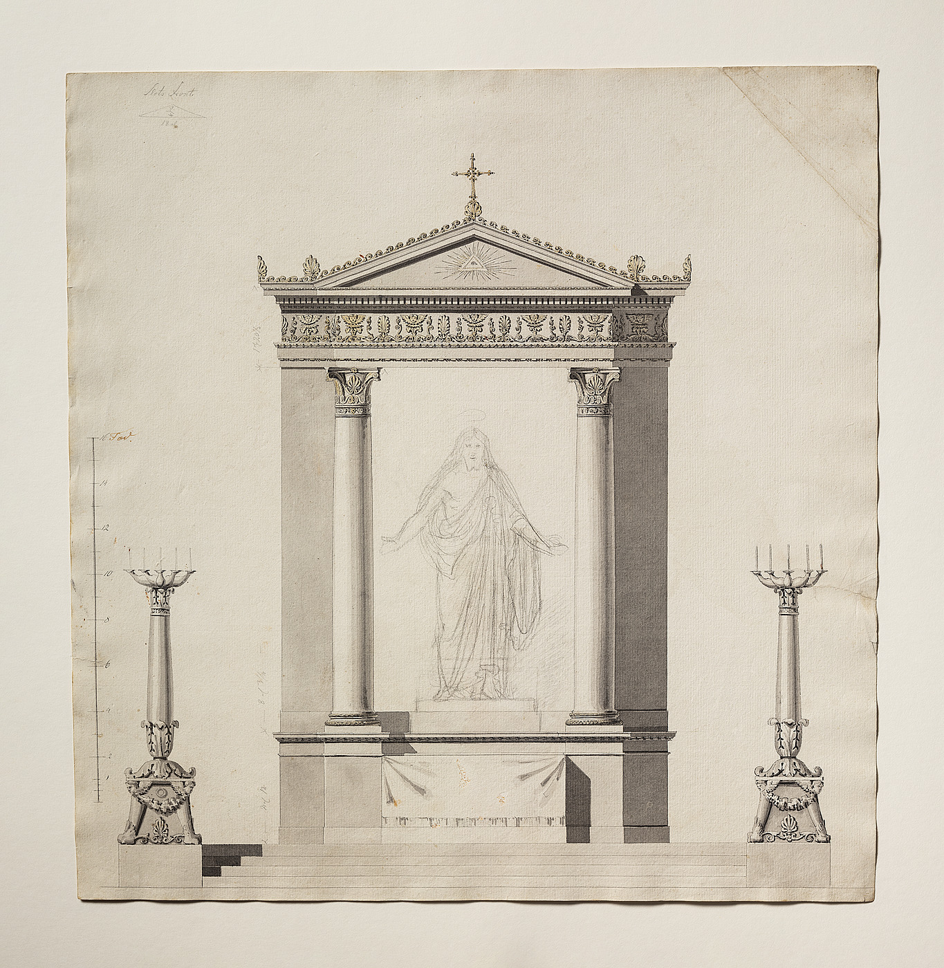 Kristus skitseret på en tegning af alteret i Vor Frue Kirke