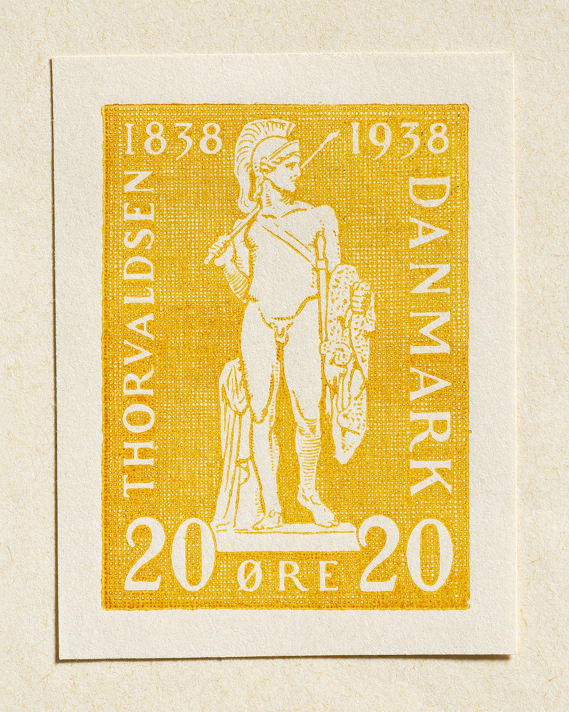 Prøvetryk af udkast til frimærke med Thorvaldsens Jason med det gyldne skind