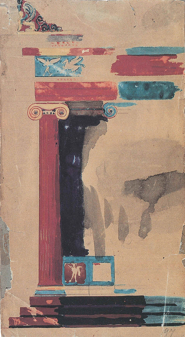 M.G. Bindesbøll: Farveprøve til polychrome portikus, 1837