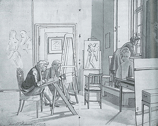 Martinus Rørbye: Interiør fra Kunstakademiet, skitsebog, 1825, Statens Museum for Kunst, inv.nr. KKS1974-23