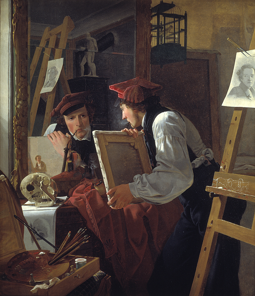 Wilhelm Bendz. En ung kunstner betragter en skitse i et spejl.
