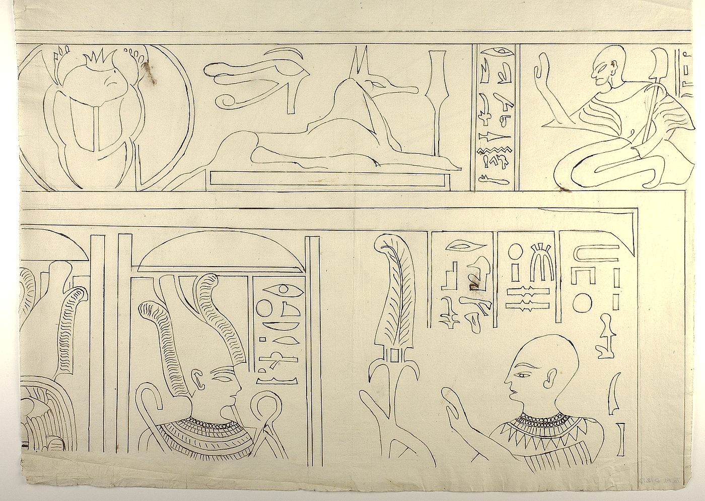 Motiv med figurer og hieroglyffer, øverste højre parti
