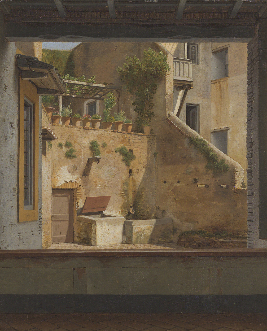 C.W. Eckersberg: Udsigt gennem et vindue til en gård i Rom/Romersk gårdinteriør