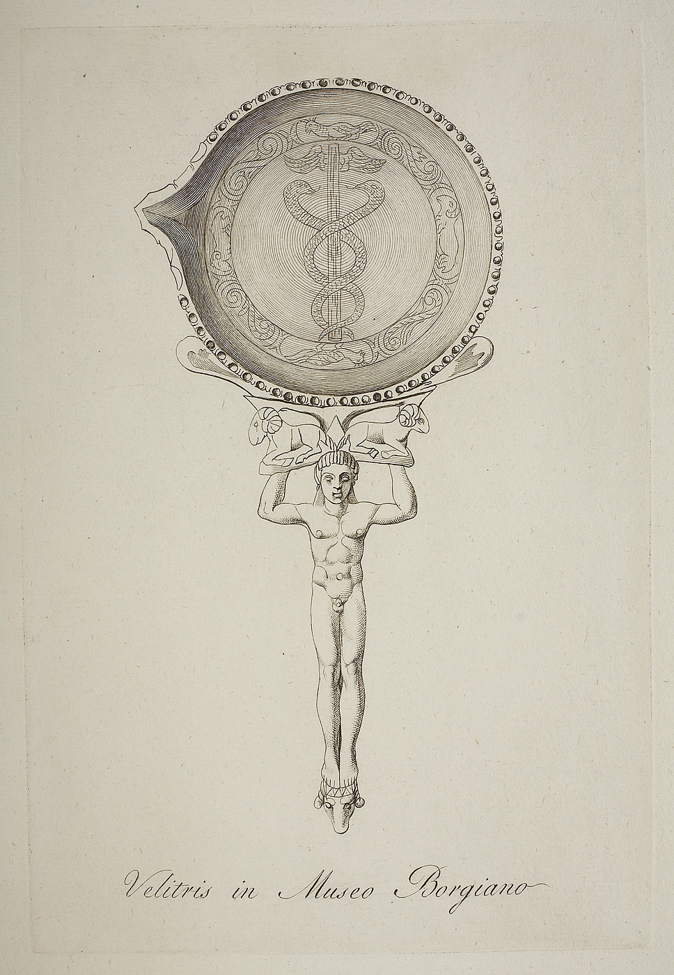 Skål med Æskulap-relief og håndtaget udformet som Merkur