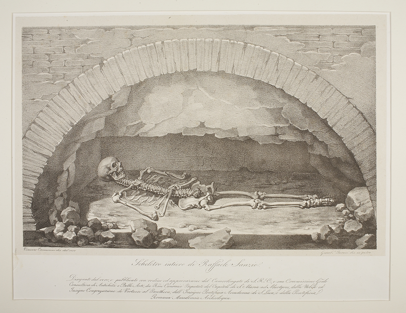 Rafaels skelet ved åbningen af hans grav