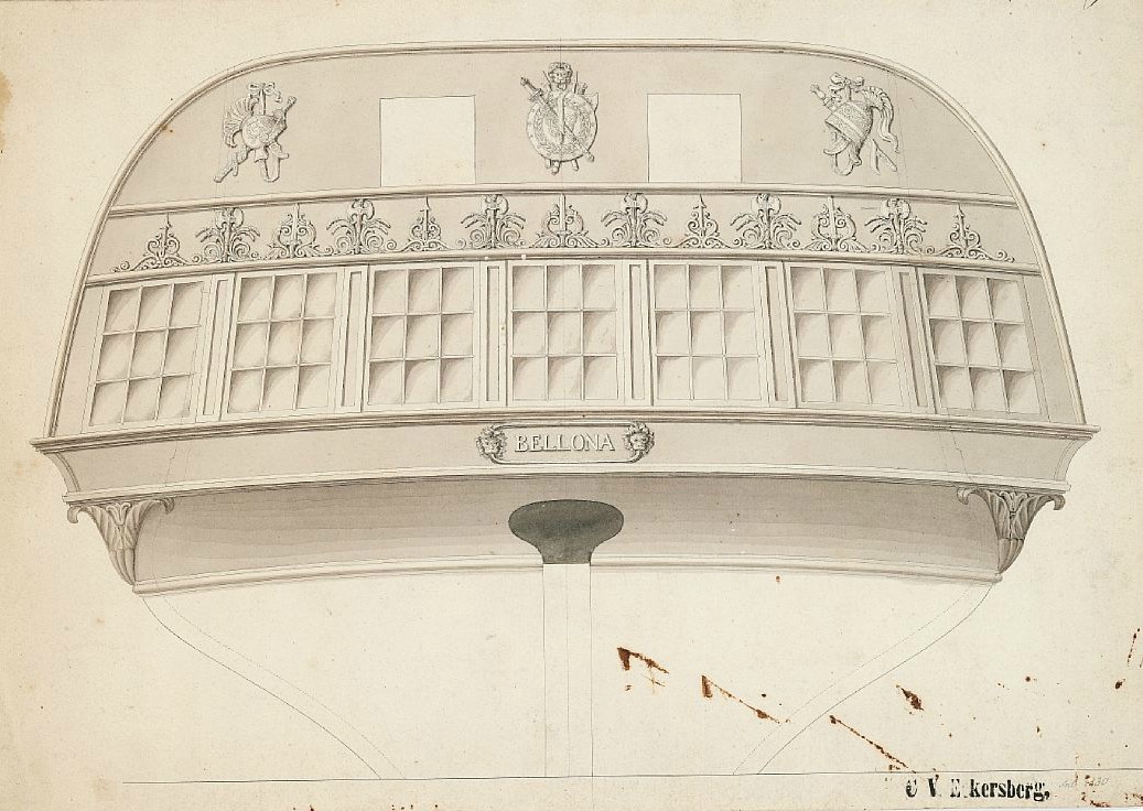 C. W. Eckersberg: Fregatten Bellona. Studie til agterspejl