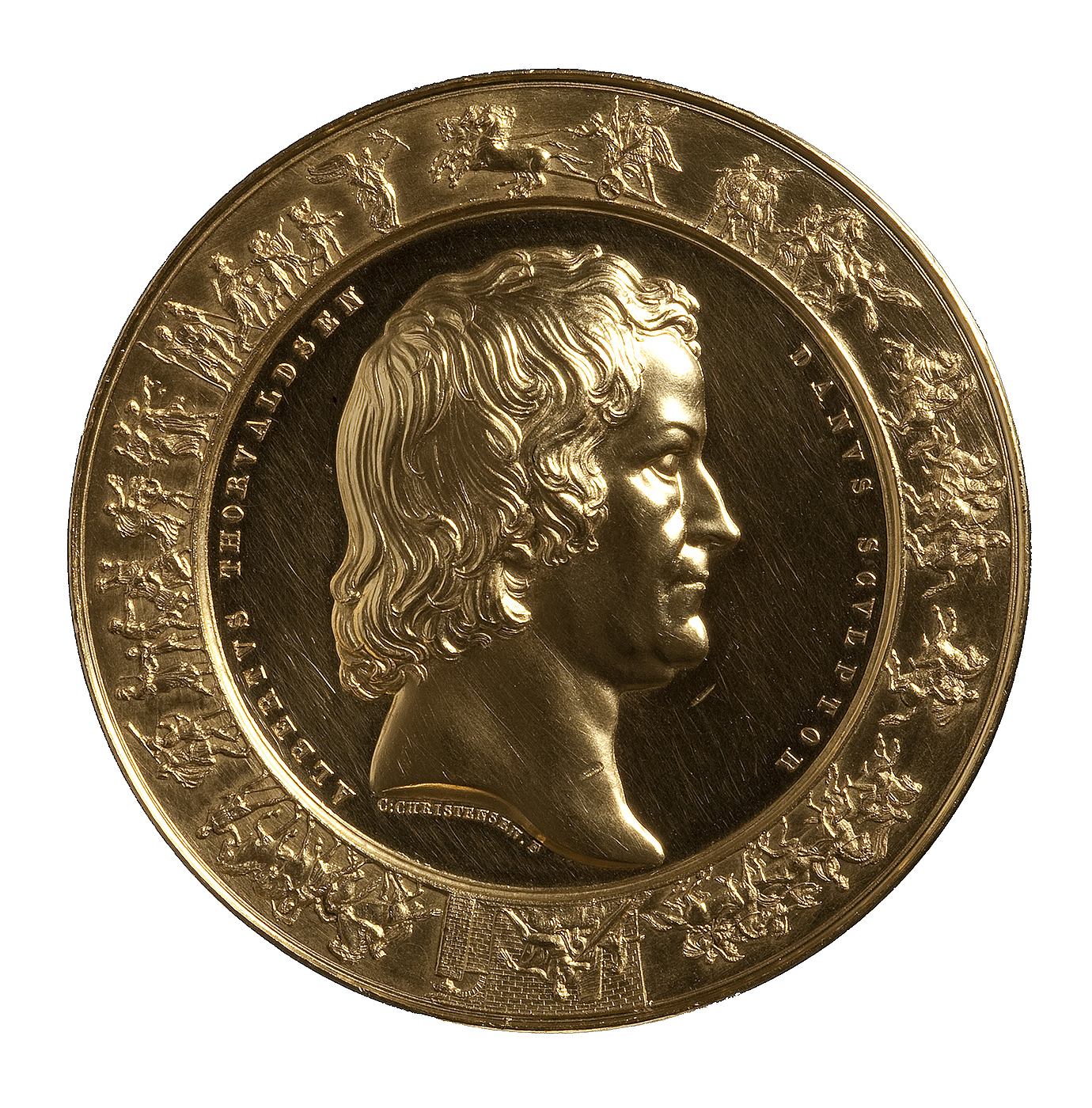 Thorvaldsen-medaljen. Medaljens forside: Portræt af Thorvaldsen