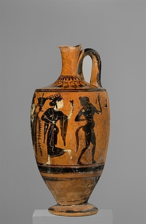 Lekyth med Dionysos mellem silener og mænader. Græsk