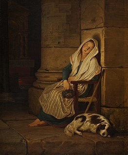 Philipp Foltz: Schlafende Bettlerin am Eingang einer römischen Kirche, 1836 - Copyright gehört Thorvaldsens Museum