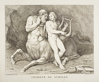 Chiron lærer Achilleus at spille på lyre