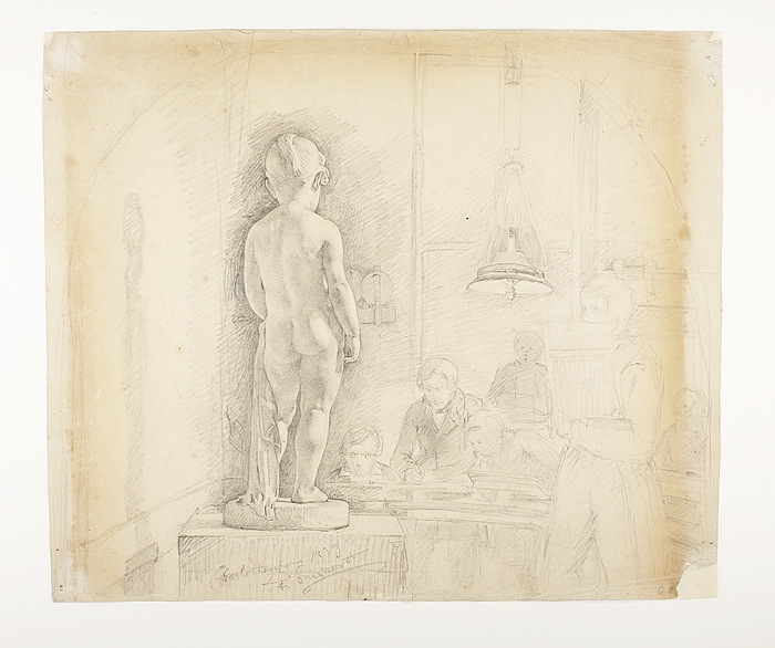 Elever ved det Kongelige danske Kunstakademi tegner efter Thorvaldsens statue af Georgiana Elizabeth Russel