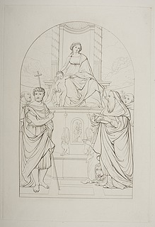 Maria med barnet på en trone omgivet af Johannes Døberen, Sankt Hieronymus, to helgener og donoren Ludovica Trotti ( Madonna del Pilastro )