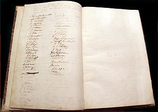 Thorvaldsens signatur ved stiftelsen af Skandinavisk Forening i Rom, 28.1.1833.