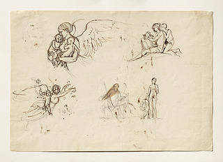 Natten. Kvinde fletter en krans. Dagen. Siddende mand (Anakreon?). Venus og Amor