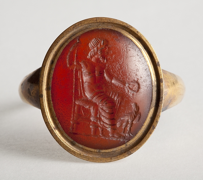 Zeus siddende med scepter og ørn. Hellenistisk-romersk ringsten