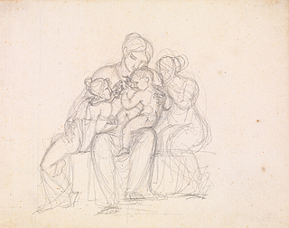 J.L. Lund: Figurengruppe. Frau und drei Kinder, o. J., Bleistift, 186 x 239 mm, Kupferstichsammlung, Statens Museum for Kunst, KKSgb15192