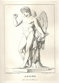 Amor holder en sommerfugl for at såre den med en pil, statue, marmor, ukendt opholdssted