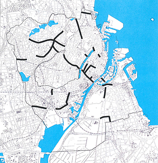 Lastbiltrafik. Gader med mere end 2.000 lastbiler (over 3,5 t totalvægt) pr. hverdagsdøgn i 1995 og mere end 5 boliger pr. 100 m. Trafik- og Miljøplan for København, 1997