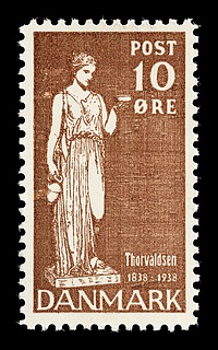 Prøvetryk af udkast til et dansk frimærke med Thorvaldsens Hebe