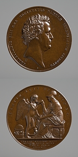 Medalje forside: Christian 8. Medalje bagside: Minerva og en genius