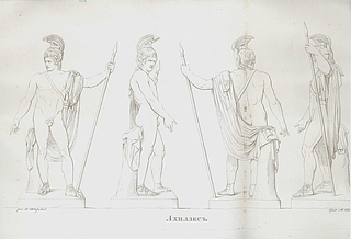 Samuil Hallbergs Achilles-statue, set fra fire vinkler, 1824