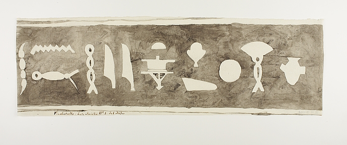 Hieroglyfindskrift, første brudstykke fra bagsidens venstre side