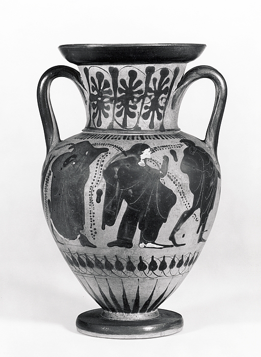 Amfora med Ariadne, Theseus og Dionysos (?) (A) og Ajax og Achilleus (B). Græsk