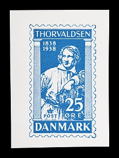 Prøvetryk af udkast til et dansk frimærke med Thorvaldsens portræt