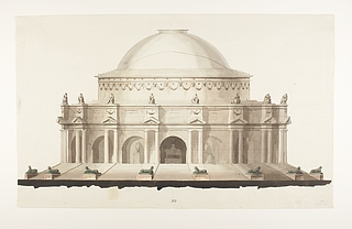 Udkast til et mausoleum eller gravkapel i antik stil, opstalt af facade