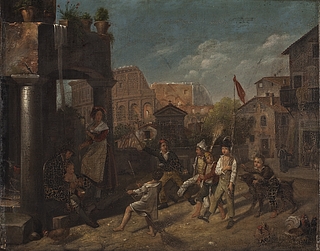Børn leger soldater i en romersk gade