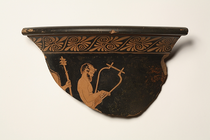 Krater med Dionysos og en lyrespillende satyr. Græsk