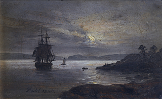 Kysten ved Laurvig i Norge i måneskin