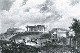 J. J. Wolfensberger: Udsigt mod Theseion set fra nordvest, ca. 1840 - Copyright tilhører Benaki Museet, Athen