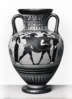 Amfora med Achilleus og Memnon i kamp (A) og krigere, der tager afsked (B). Græsk