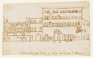 H.C. Andersen: Thorvaldsens Huus i via sistina i Rom, 19.10.1833, blyant og blæk på papir, H.C. Andersen Museet, Odense Bys Museer