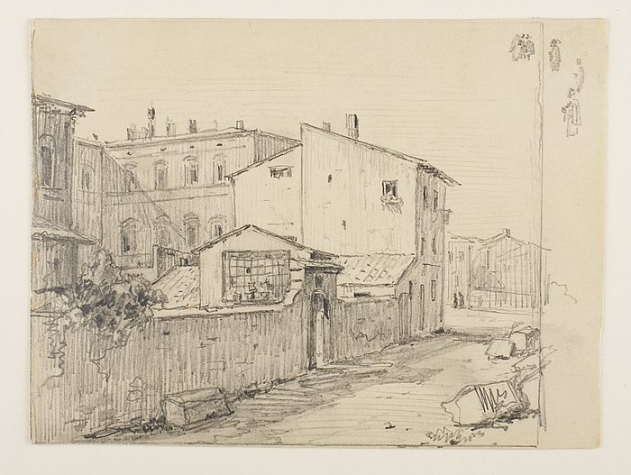 Vicolo delle Colonette di Barberini med Thorvaldsens små atelierer foran Palazzo Barberini