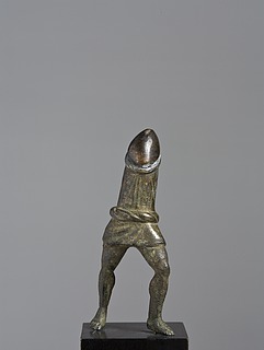 Walking boy wearing a cucullus, Roman bronze statuette in two parts, 0-200 AD, without top section, Thorvaldsens Museum